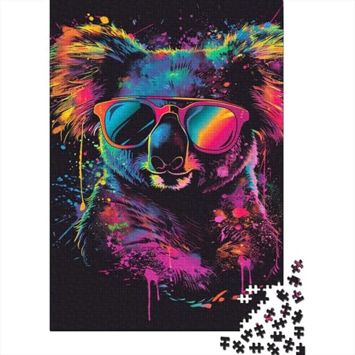 500-teiliges Puzzle für Erwachsene mit Koala mit Kopfhörern und Sonnenbrille, Holzpuzzle, pädagogisches Denkspiel, lustiges Familienspiel, 500 Teile (52 x 38 cm) von ABFFSDT