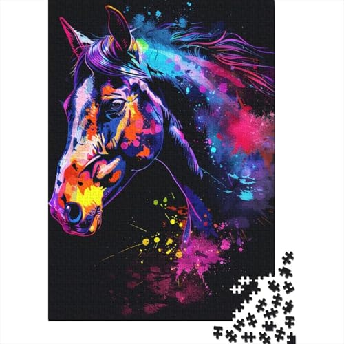 500-teiliges Puzzle für Erwachsene mit Pferd und Aquarell, Holzpuzzle für Erwachsene, Lernspiel, Herausforderungsspielzeug, 500 Stück (52 x 38 cm) von ABFFSDT