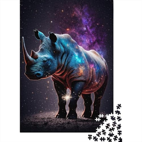 500-teiliges Puzzle für Kinder, 500-teiliges Galaxie-Tier-Nashorn-Puzzle für Teenager, Holzbrett-Puzzle, Spielzeug, Denkspiel, 500 Teile (52 x 38 cm) von ABFFSDT