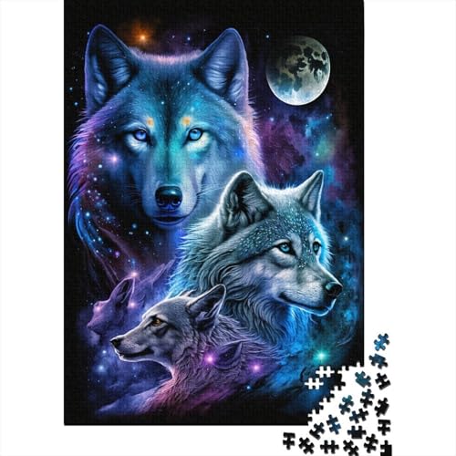 500-teiliges Puzzle für Kinder, 500-teiliges Galaxy Wolf-Puzzle für Teenager, Holzbrett-Puzzle, Spielzeug, Denkspiel, 500 Teile (52 x 38 cm) von ABFFSDT