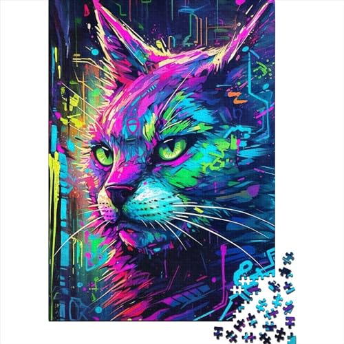 500-teiliges Puzzle für Kinder, 500-teiliges Neon-Graffiti-Katzen-Puzzle für Teenager, Holzbrett-Puzzle, Spielzeug, Denkspiel, 500 Teile (52 x 38 cm) von ABFFSDT