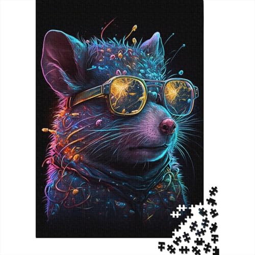 500-teiliges Puzzle für Kinder, 500-teiliges Puzzle „Kosmische Maus mit Brille“, Puzzle für Teenager, Holzbrett-Puzzle, Spielzeug, Denkspiel, 500 Teile (52 x 38 cm) von ABFFSDT