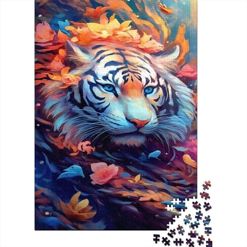 500-teiliges Puzzle für Kinder, 500-teiliges buntes Tier-Tiger-Puzzle für Teenager, Holzbrett-Puzzle, Spielzeug, Denkspiel, 500 Teile (52 x 38 cm) von ABFFSDT