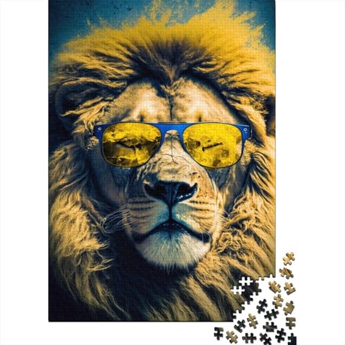 500-teiliges Puzzle für Teenager, bunter Löwe mit Brille, Puzzle für Erwachsene, Holzpuzzle, Dekompressionsspiel, Spielzeugpuzzle, 500 Teile (52 x 38 cm) von ABFFSDT