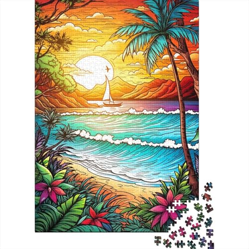 500-teiliges Puzzle für Teenager, farbenfrohes Strandkunst-Puzzle, Puzzle für Erwachsene, Holzpuzzle, Dekompressionsspiel, Spielzeugpuzzle, 500-teilig (52 x 38 cm) von ABFFSDT