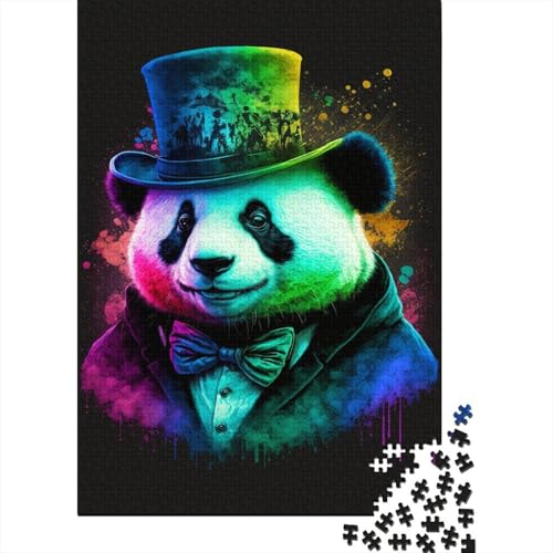 500-teiliges Puzzle mit Panda im Hut für Erwachsene, Holzpuzzle, pädagogisches Denkspiel, lustiges Familienspiel, 500 Teile (52 x 38 cm) von ABFFSDT