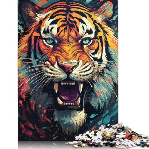 500-teiliges Puzzle mit majestätischem Tigergemälde für Erwachsene, Holzpuzzle für Erwachsene und Teenager, Lernspielzeug, 500 Teile (52 x 38 cm) von ABFFSDT