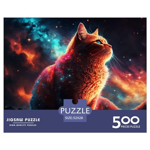 500-teiliges Space-Cat-Puzzle für Erwachsene, Puzzle für Erwachsene und Jugendliche ab 12 Jahren, 500 Teile (52 x 38 cm) < von ABFFSDT