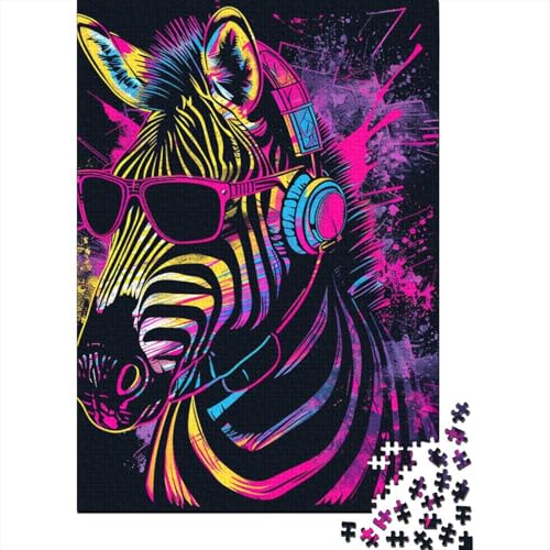 500-teiliges Zebra mit Kopfhörer-Puzzle für Erwachsene, Holzpuzzles, Puzzles für Erwachsene, Lernspiel, Herausforderungsspielzeug, 500 Stück (52 x 38 cm) von ABFFSDT