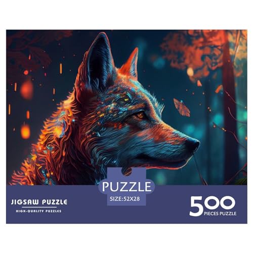 500-teiliges buntes Wolf-Puzzle für Erwachsene Teenager, Holzpuzzle, nachhaltiges Puzzle für Erwachsene | Spiele 500 Teile (52 x 38 cm) von ABFFSDT