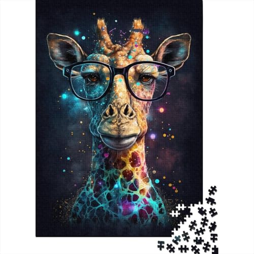 500-teiliges kreatives Puzzle, Galaxie-Giraffe mit Brille, rechteckiges Puzzle, Lernspielzeug, Erwachsene, 500 Stück (52 x 38 cm) von ABFFSDT