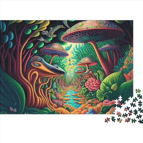 500-teiliges psychedelisches Pilzwald-Puzzle für Erwachsene, Holzpuzzles, Puzzles für Erwachsene, Lernspiel, Herausforderungsspielzeug, 500 Stück (52 x 38 cm) von ABFFSDT