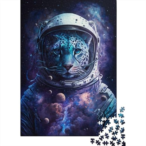 Astronauten-Leoparden-Holzpuzzle 500 Teile, kreatives rechteckiges großes Familienpuzzlespiel, Kunstwerk für Erwachsene und Teenager, 500 Teile (52 x 38 cm) von ABFFSDT