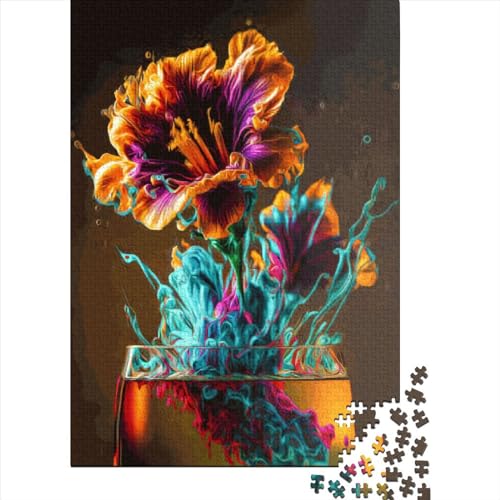 Blumenkunst-Puzzle aus Holz, 500 Teile, einzigartiges Puzzle, kreative Puzzles, Kinder, Familienspiel, Herausforderungsaktivität, 500 Teile (52 x 38 cm) von ABFFSDT