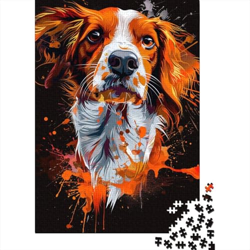 Brittany Dog Art Holzpuzzle 500 Teile Puzzle für Erwachsene Lernspiel Herausforderungsspielzeug Heiligabend Geschenke 500 Stück (52x38cm) von ABFFSDT