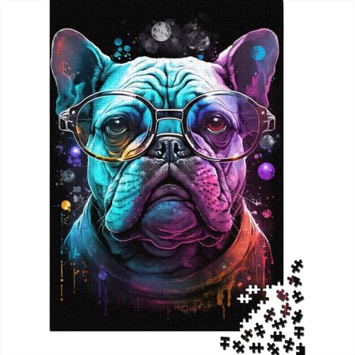 Bulldogge mit Brille Puzzle 300 Teile für Kinder | Puzzles | 300-teiliges Puzzle Lernspiele Heimdekoration Puzzle 300 Teile (40 x 28 cm) von ABFFSDT