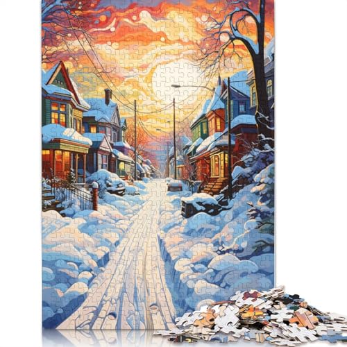 Bunte, psychedelische Straßenszene mit Schnee bedeckt, Puzzle für Kinder, Lernspiele für zu Hause, DIY-Spielzeug, 500 Teile (52 x 38 cm) von ABFFSDT