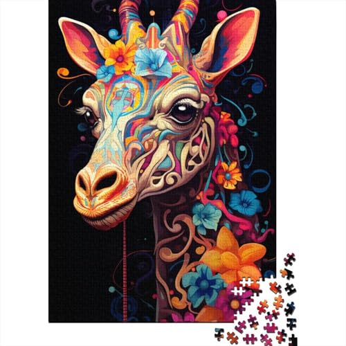 Bunte Giraffe, 500-teiliges Holzpuzzle für Erwachsene, Puzzle, Lernspiel, Herausforderungsspielzeug, 500-teilig (52 x 38 cm) von ABFFSDT