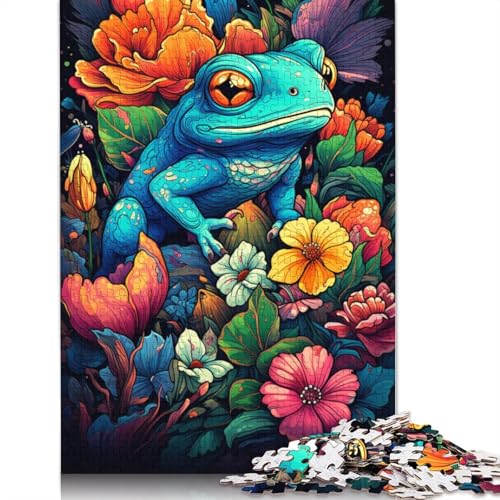 Bunte Psychedelie von Fröschen in Blumen. Puzzle für Kinder, Holzpuzzles und Unterhaltungsspielzeug für Teenager und die ganze Familie, 1000 Teile (75 x 50 cm) von ABFFSDT