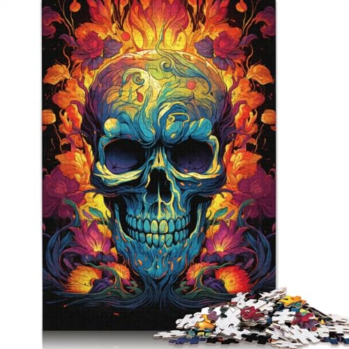 Bunter Psychedelischer Blumenschädel auf Flammen, Puzzle 500 Teile, Puzzle für Erwachsene, Holzpuzzle, nachhaltiges Puzzle für Kinder | Spiele 500 Teile (52 x 38 cm) von ABFFSDT