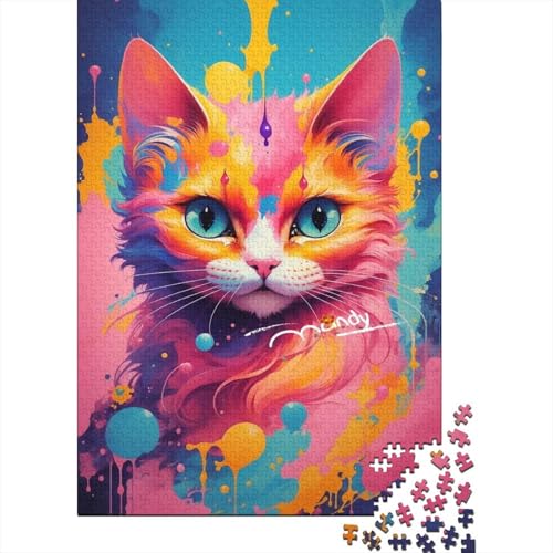 Buntes Katzenkunst-Puzzle 1000 Teile Puzzle für Erwachsene, Denkspiel, Puzzlespielzeug für Erwachsene, 1000 Teile (75 x 50 cm) von ABFFSDT