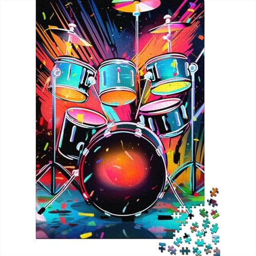 Buntes Neon-Graffiti-Schlagzeug-Puzzle aus Holz, 1000 Teile, Puzzle für Erwachsene, Lernspiel, Herausforderungsspielzeug, Heiligabend-Geschenke, 1000 Teile (75 x 50 cm) von ABFFSDT