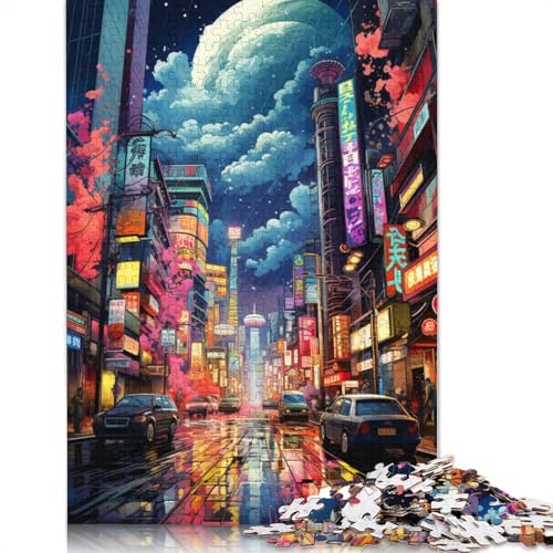 Buntes psychedelisches Neon-Puzzle mit Motiven aus Tokio für Kinder, Lernspiele für zu Hause, DIY-Spielzeug, 300 Teile (40 x 28 cm) von ABFFSDT