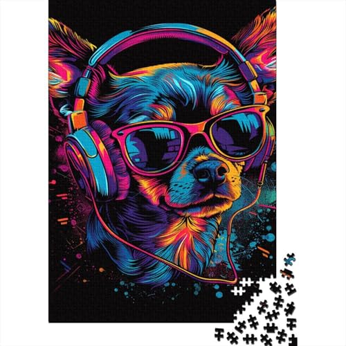 Chihuahua DJ Neon Puzzle 1000 Teile Puzzle für Erwachsene, Denkspiel, Puzzlespielzeug für Erwachsene, 1000 Teile (75 x 50 cm) von ABFFSDT