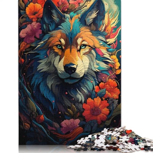 Farbenfrohes psychedelisches Blumenwolf-Puzzle 1000 Teile für Teenager-Geschenke, Holzpuzzle für Teenager für Kinder und Teenager ab 12 Jahren, 1000 Teile (75 x 50 cm) von ABFFSDT