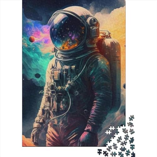 Farbiges Astronauten-Holzpuzzle mit 1000 Teilen für Kinder ab 18 Jahren, Stressabbau-Puzzle, Gelegenheitsspiele, 1000 Teile (75 x 50 cm) von ABFFSDT