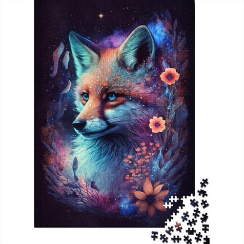 Fuchs und Blumen Puzzle für Erwachsene 1000 Klassisches Puzzle Entspannendes Holzpuzzlespiel Denksportaufgabe 1000 Teile (75x50cm) von ABFFSDT