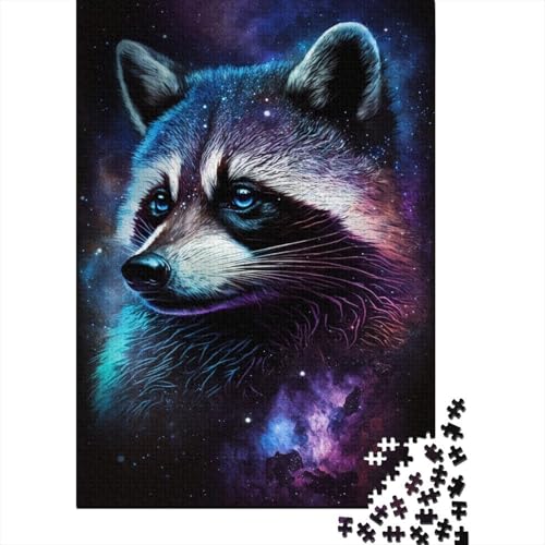 Galaxy Animal Raccoon Puzzle 300 Teile für Teenager, kreatives Holzpuzzlespielzeug, Familienspiel, Schwierigkeitsgrad Herausforderung, Puzzles 300 Stück (40 x 28 cm) von ABFFSDT