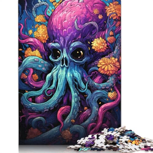 Gemälde eines bunten Totenkopf-Oktopus-Puzzles, 500 Teile, für Erwachsene, Puzzle, Puzzle für Teenager, Geschenke, Lernspiel, Herausforderungsspielzeug, 500 Teile (52 x 38 cm) von ABFFSDT