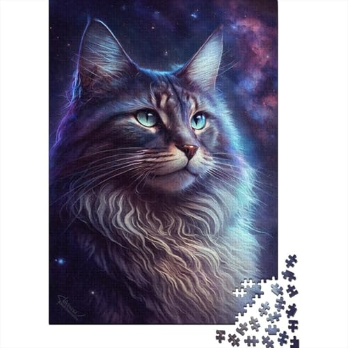 Holzpuzzle 500 Teile Galaxy Maine Coon Cat Jigsaw Kreatives rechteckiges Puzzle Tolles Puzzle für Erwachsene 500 Teile (52x38cm) von ABFFSDT