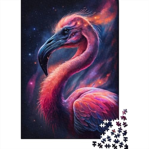 Holzpuzzle für Erwachsene, 500 Teile, Galaxie-Weltraum-Flamingo-Puzzle für Erwachsene, anspruchsvolles Denkspiel, 500 Teile (52 x 38 cm) von ABFFSDT