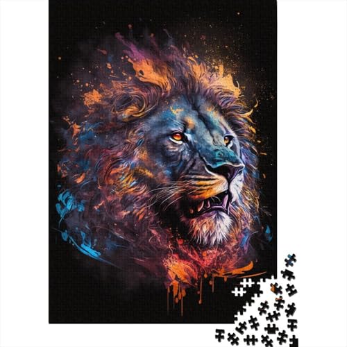 Holzpuzzle für Erwachsene, 500 Teile, Neon-Löwe, Puzzle für Erwachsene, anspruchsvolles Denkspiel, 500 Teile (52 x 38 cm) von ABFFSDT