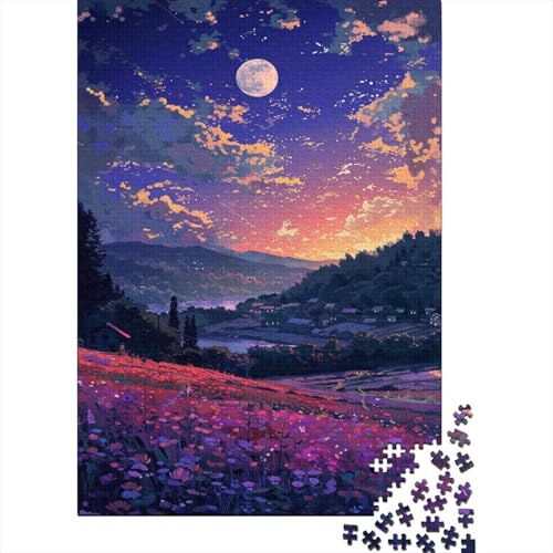 Holzpuzzle für Kinder, 1000 Teile, „Lila Tulpe unter dem Mond“, Puzzle für Kinder, anspruchsvolles Denkspiel, 1000 Teile (75 x 50 cm) von ABFFSDT