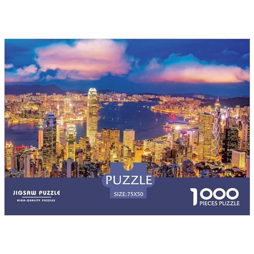 Hong Kong Neon Lights 1000-teiliges Puzzle, Holzpuzzle für Teenager, lustiges Puzzle 1000 Teile (75 x 50 cm) von ABFFSDT