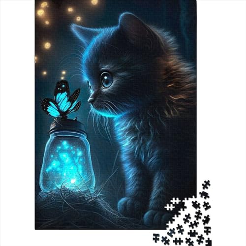 Katze mit Schmetterling, Puzzle 500 Teile für Kinder, Puzzle für Kinder, 500-teiliges Puzzle, Lernspiele, 500 Teile (52 x 38 cm) von ABFFSDT