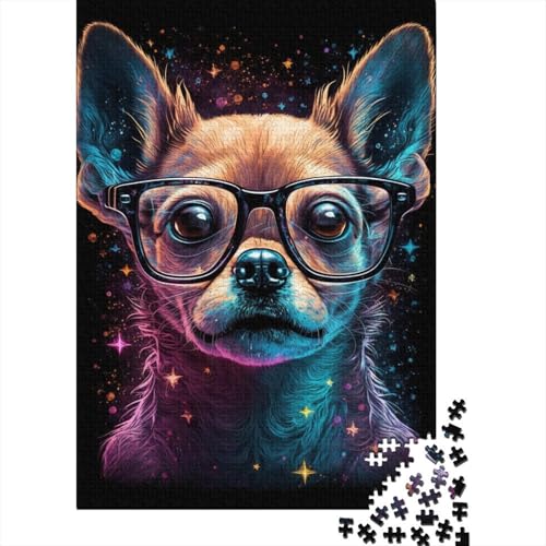 Kosmischer Chihuahua mit Brille, Holzpuzzle 500 Teile für Erwachsene, Puzzle für Erwachsene, 500-teiliges Puzzle, Lernspiele, 500 Teile (52 x 38 cm) von ABFFSDT