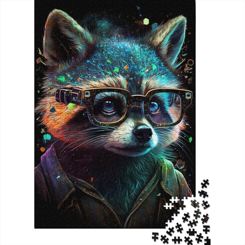 Kosmischer Waschbär mit Brille, Puzzle 500 Teile, Puzzle für Erwachsene, Denkspiel, Puzzlespielzeug für Erwachsene, 500 Teile (52 x 38 cm) von ABFFSDT