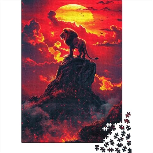 Kreatives rechteckiges Puzzle für Erwachsene, 500 Teile, Löwen bei Sonnenuntergang, Holzpuzzle, Puzzle, Mitmachspiel, Familiendekoration, 500 Teile (52 x 38 cm) von ABFFSDT