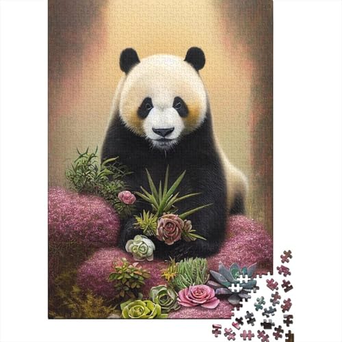 Kunstblume mit Panda, 500-teiliges Puzzle, Holzpuzzle für Teenager, lustiges Puzzle, 500 Teile (52 x 38 cm) von ABFFSDT