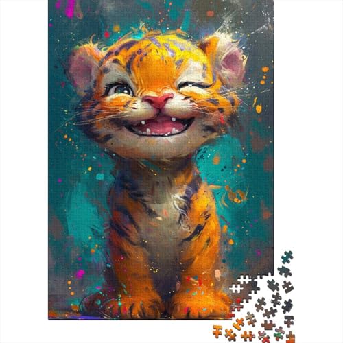 Lächelndes Tigerbaby, Holzpuzzle 1000 Teile, kreatives rechteckiges großes Familienpuzzlespiel, Kunstwerk für Kinder und Teenager, 1000 Teile (75 x 50 cm) von ABFFSDT