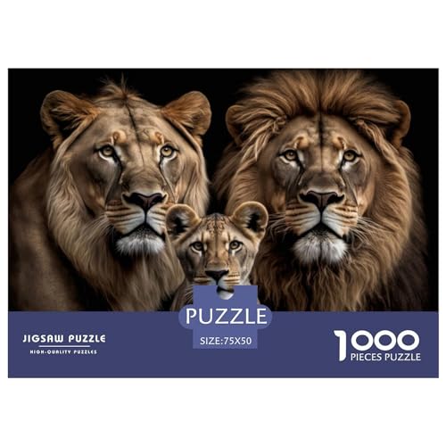 Löwenfamilie auf Schwarz, Puzzle für Teenager, 1000 Teile, Puzzle, Denksport-Puzzles für Erwachsene, 1000 Teile (75 x 50 cm) von ABFFSDT