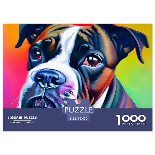 Nahaufnahme eines Boxers, buntes Puzzle für Erwachsene und Jugendliche, 1000 Teile, Holzpuzzle für Erwachsene, Puzzles für Jugendliche ab 12 Jahren, 1000 Teile (75 x 50 cm) von ABFFSDT