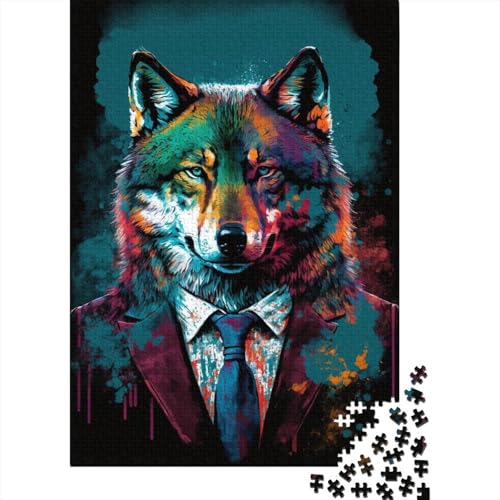 Neon Art Wolf Puzzle 500 Teile Puzzle für Erwachsene, Denkspiel, Puzzlespielzeug für Erwachsene, 500 Teile (52 x 38 cm) von ABFFSDT