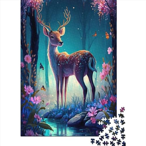 Niedliches Hirsch-Blumen-Puzzle 1, 300 Teile, Holzpuzzle für Kinder und ab 18 Jahren, Denksport-Puzzle für Kinder, 300 Teile (40 x 28 cm) von ABFFSDT