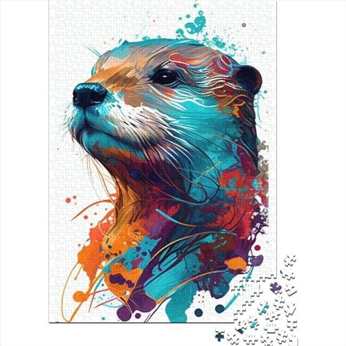 Otter-Pop-Art-Tier-Puzzle für Erwachsene, 300-teiliges Puzzle für Kinder, runde Puzzles, tolle Kinder, 300 Teile (40 x 28 cm) von ABFFSDT