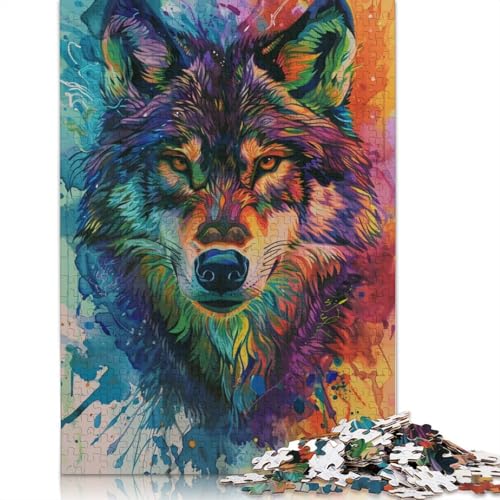 Psychedelische farbenfrohe Kunst-Wolf-Puzzles für Erwachsene und Jugendliche. Holzpuzzles für Erwachsene und Jugendliche. Nachhaltiges Puzzle für Erwachsene | Spiele 300 Teile (40 x 28 cm) von ABFFSDT